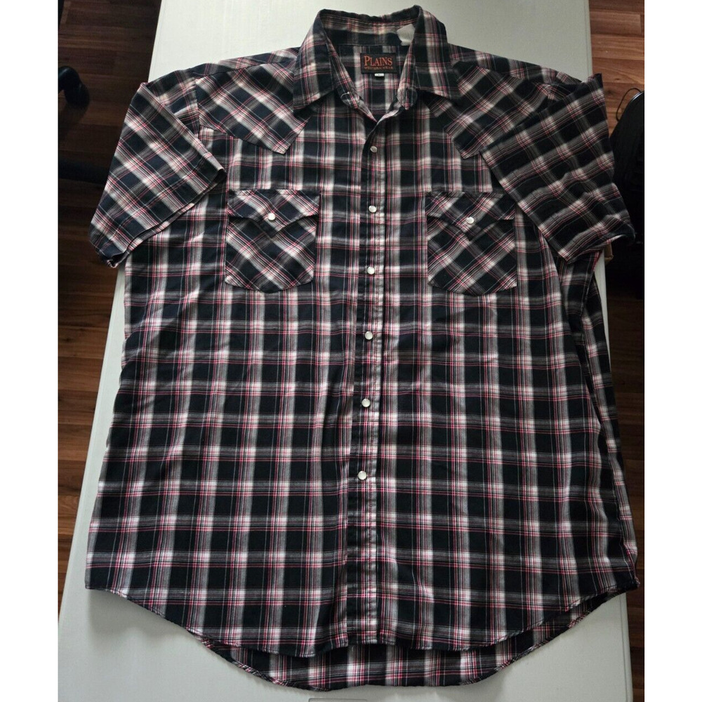 PLAINS WESTERN WEAR Plaid Short Sleeve Snap Front Shirt Men Size L